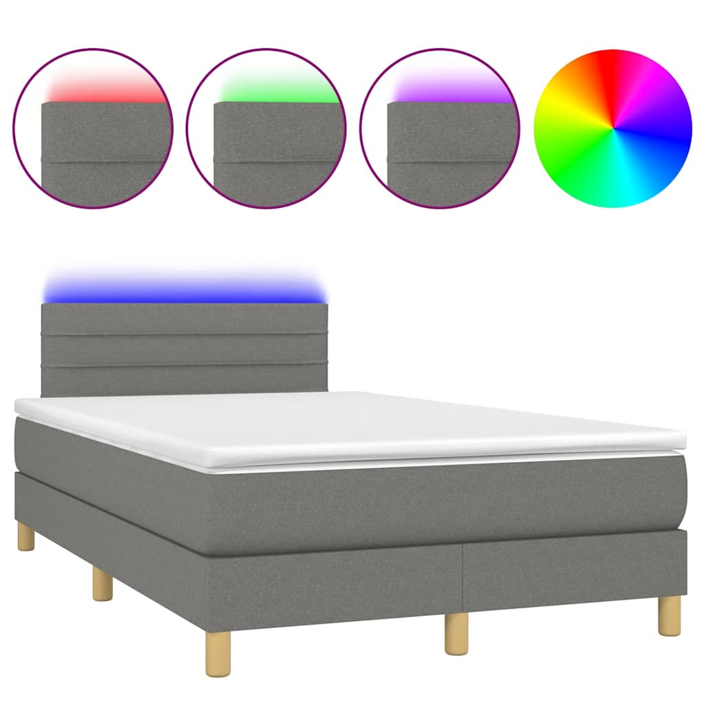 Thumbnail - vidaXL Boxspringbett mit Matratze & LED Dunkelgrau 120x190 cm Stoff