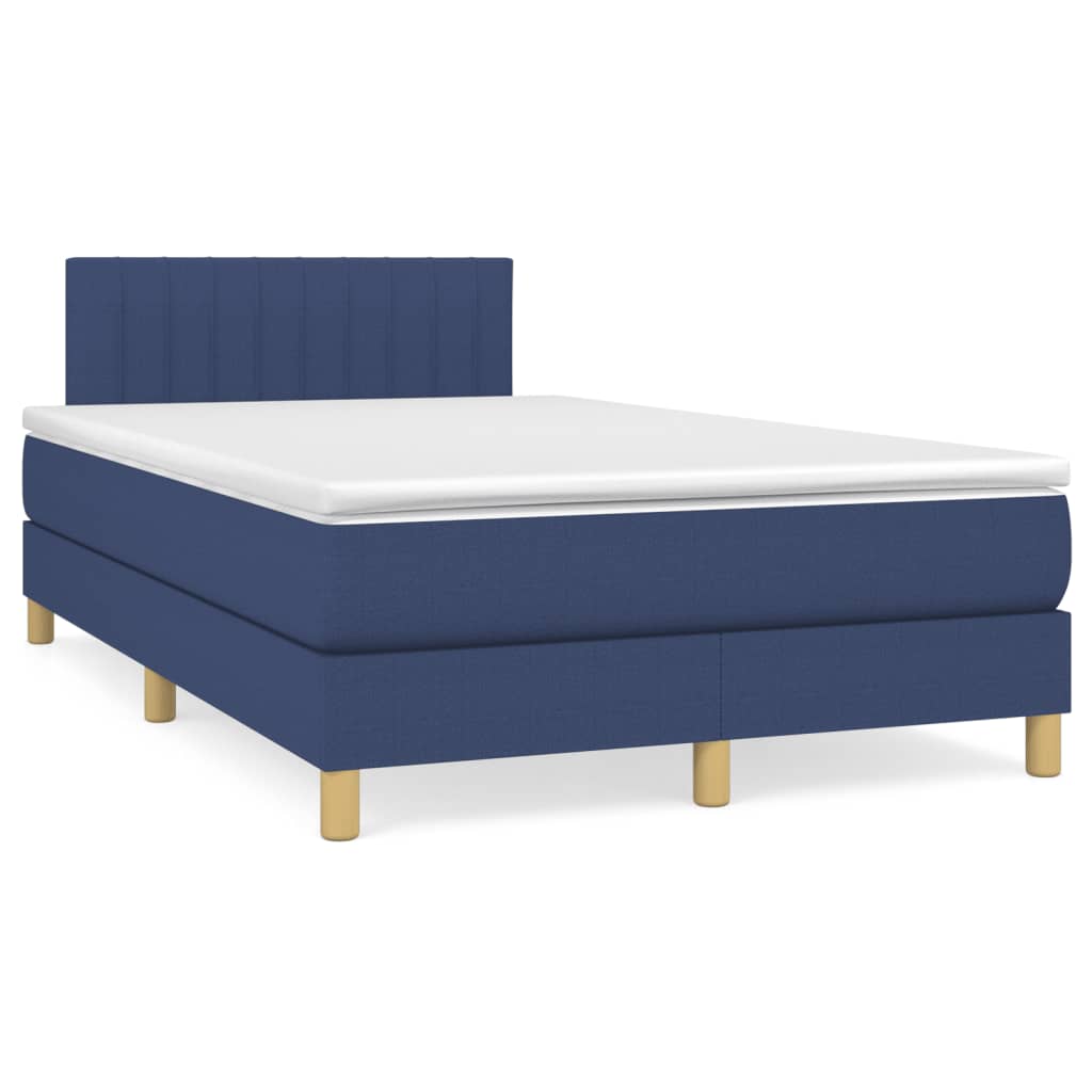 vidaXL Boxspringbett mit Matratze & LED Blau 120x190 cm Stoff