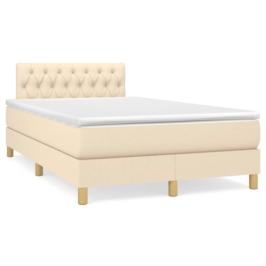 vidaXL Boxspringbett mit Matratze & LED Creme 120x190 cm Stoff