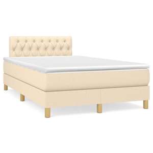 Box spring postel s matrací a LED krémová 120x190 cm textil - obrázek 1