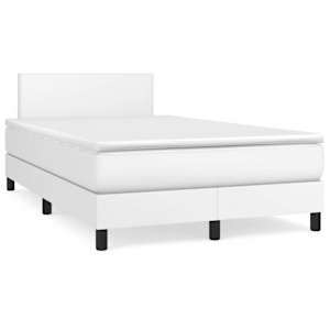 Box spring postelja z vzmetnico LED bela 120x190 cm um. usnje