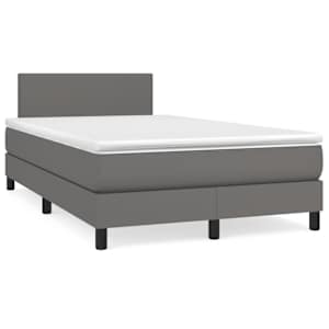 Box spring postelja z vzmetnico LED siva 120x190 cm um. usnje