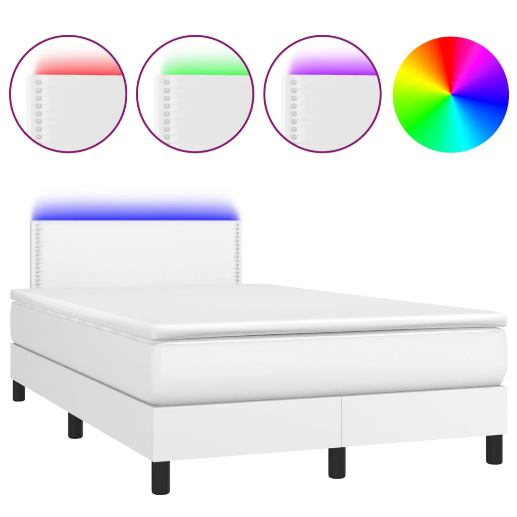 vidaXL Box spring postelja z vzmetnico LED bela 120x190 cm um. usnje