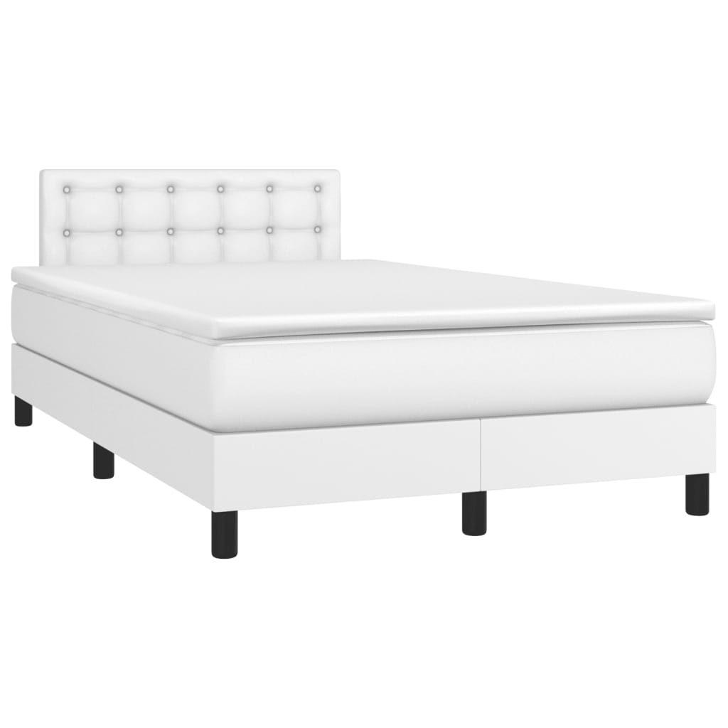 Boxspringbett mit Matratze & LED Weiß 120×190 cm Kunstleder