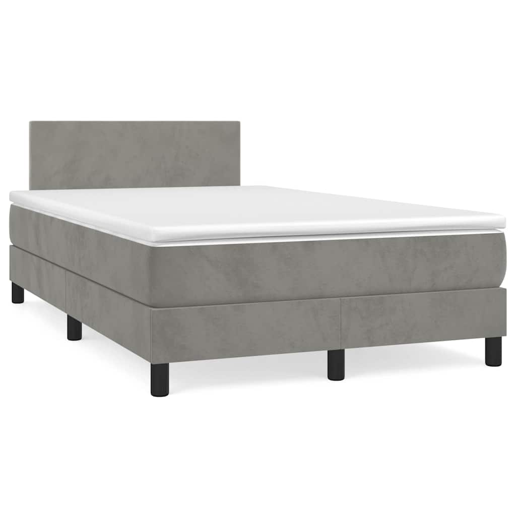 vidaXL Cama box spring colchón y LED terciopelo gris claro 120x190 cm