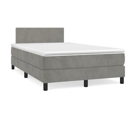 vidaXL Cama box spring colchón y LED terciopelo gris claro 120x190 cm