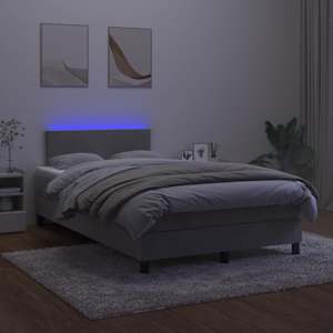 Box spring postel s matrací a LED světle šedá 120x190 cm samet - obrázek 4