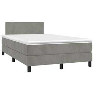 Box spring postel s matrací a LED světle šedá 120x190 cm samet - obrázek 1