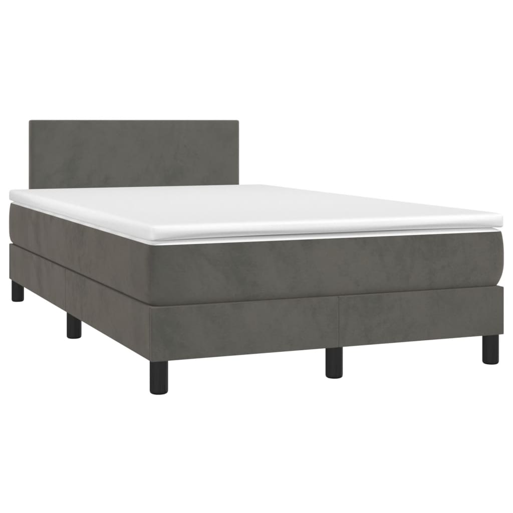 Box spring postel s matrací a LED tmavě šedá 120 x 190 cm samet