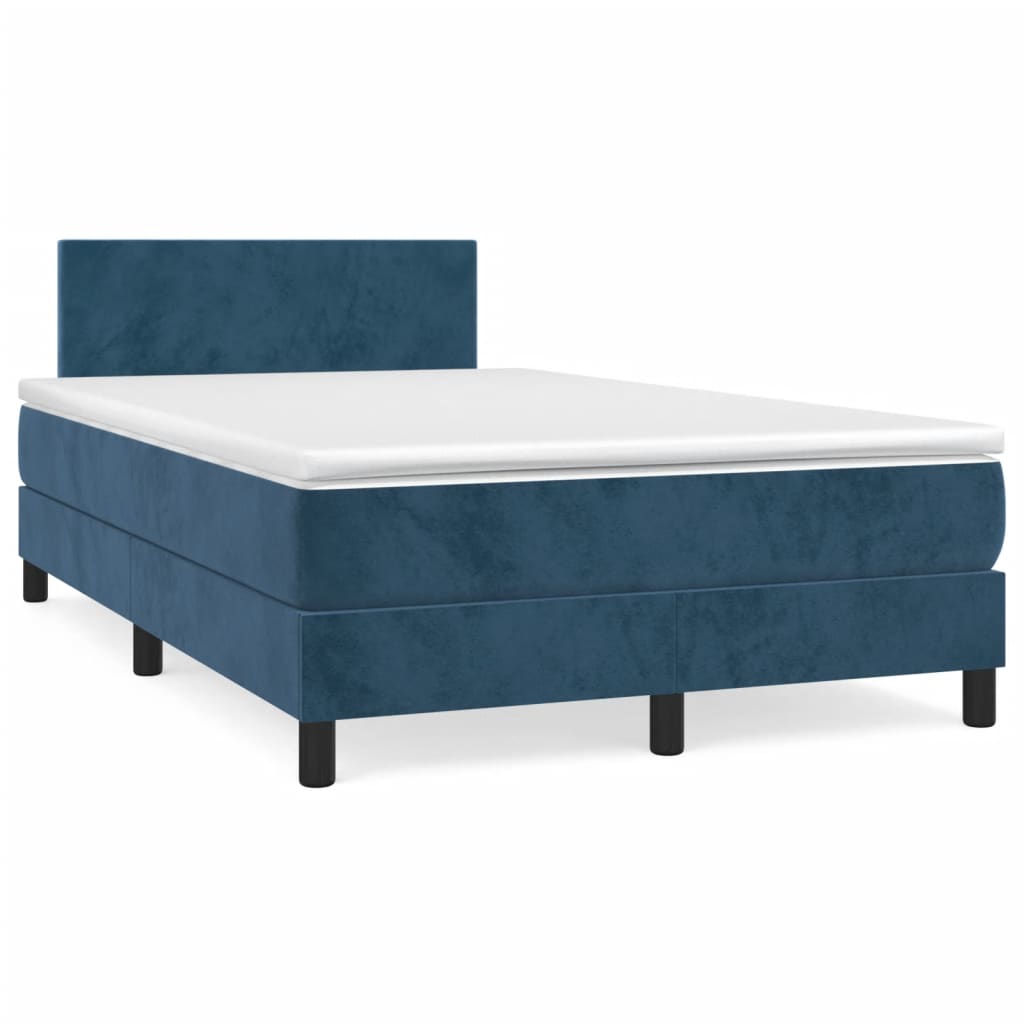 Box spring postel s matrací a LED tmavě modrá 120x190 cm samet