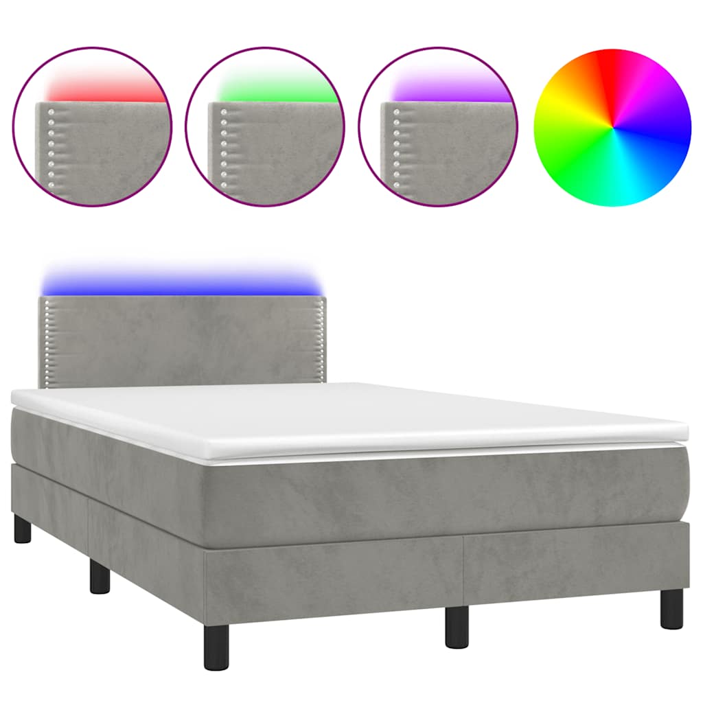 vidaXL Boxspring met matras en LED fluweel lichtgrijs 120x190 cm grijs, foto 3