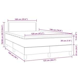 Box spring postel s matrací a LED světle šedá 120x190 cm samet - obrázek 11