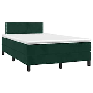 Box spring postel s matrací a LED tmavě zelená 120x190 cm samet - obrázek 1