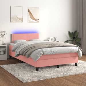 Box spring postel s matrací a LED růžová 120 x 190 cm samet - obrázek 5