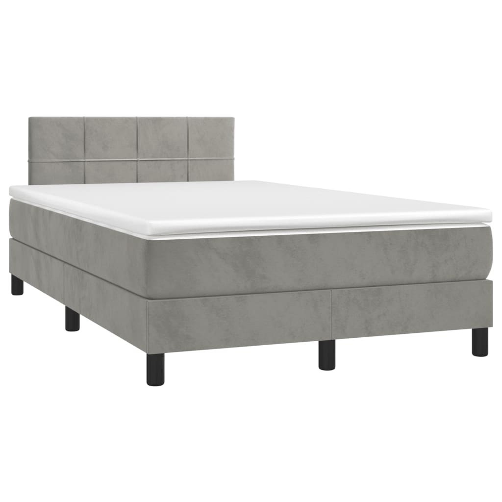Box spring postel s matrací a LED světle šedá 120x190 cm samet