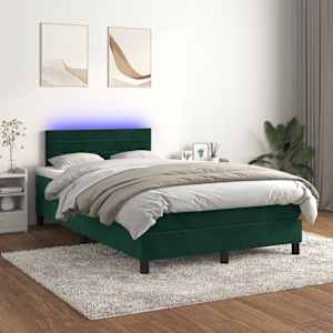 Box spring postel s matrací a LED tmavě zelená 120x190 cm samet - obrázek 5
