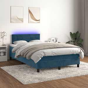 Box spring postel s matrací a LED tmavě modrá 120x190 cm samet - obrázek 4