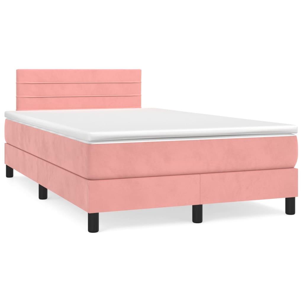 vidaXL Boxspringbett mit Matratze & LED Rosa 120x190 cm Samt