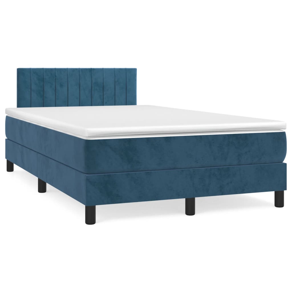 Box spring postel s matrací a LED tmavě modrá 120x190 cm samet
