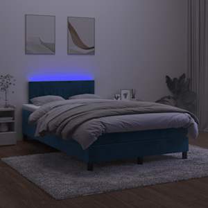 Box spring postel s matrací a LED tmavě modrá 120x190 cm samet - obrázek 1