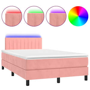 Box spring postel s matrací a LED růžová 120 x 190 cm samet - obrázek 2
