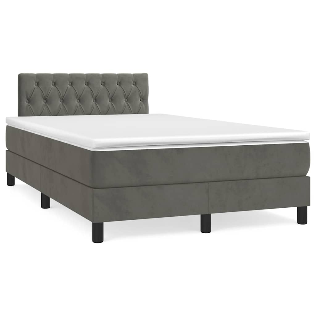 vidaXL Boxspringbett mit Matratze & LED Dunkelgrau 120x190 cm Samt