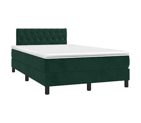 vidaXL Cama box spring com colch&atilde;o e luzes LED veludo verde-escuro
