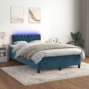 Box spring postel s matrací a LED tmavě modrá 120x190 cm samet - obrázek 4