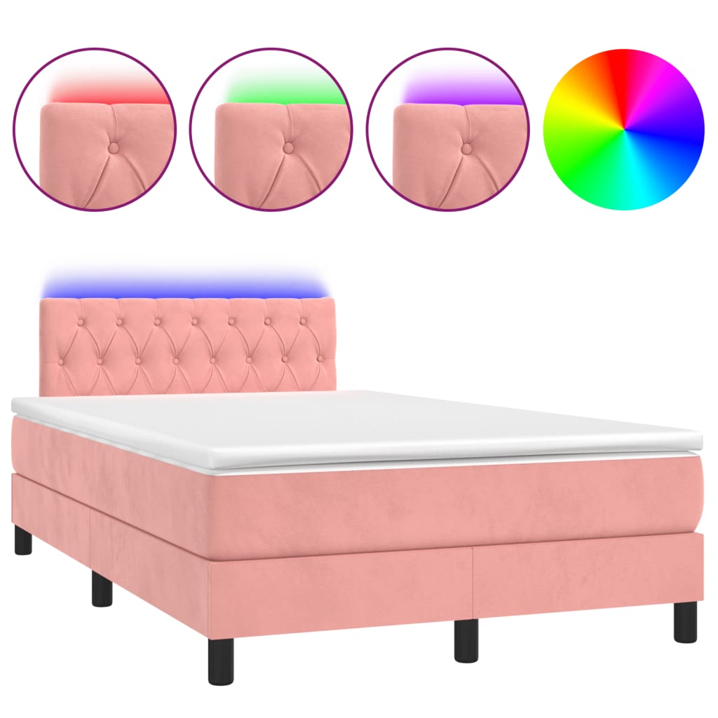 vidaXL Box spring postel s matrací a LED růžová 120 x 190 cm samet