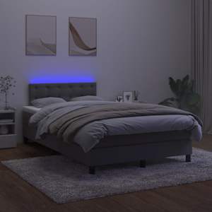 Box spring postel s matrací a LED tmavě šedá 120 x 190 cm samet - obrázek 4