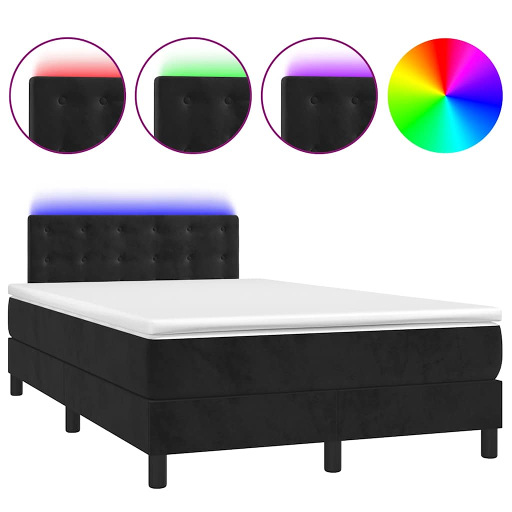 vidaXL Box spring postel s matrací a LED černá 120 x 190 cm samet