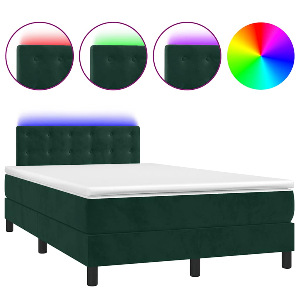 E-shop vidaXL Boxspring posteľ s matracom a LED, tmavozelená 120x190cm, zamat
