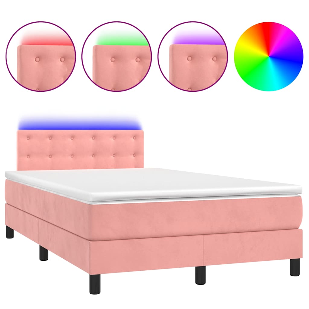 vidaXL Box spring postel s matrací a LED růžová 120 x 190 cm samet