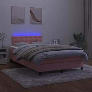 Box spring postel s matrací a LED růžová 120 x 190 cm samet - obrázek 4