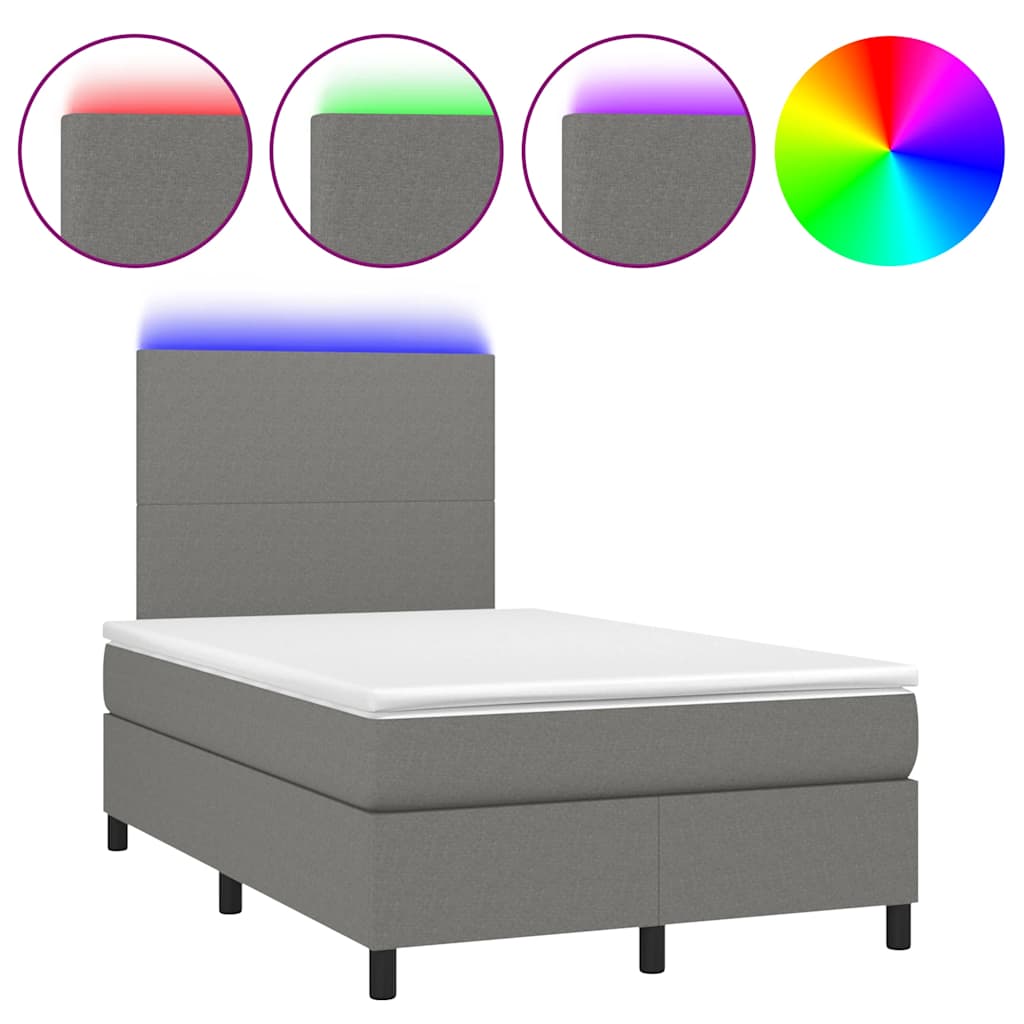 vidaXL Boxspring met matras en LED stof donkergrijs 120x190 cm grijs, foto 3