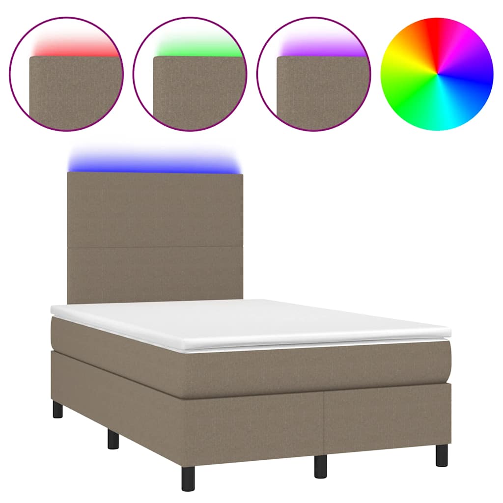 vidaXL Box spring postelja z vzmetnico LED taupe 120x190 cm blago