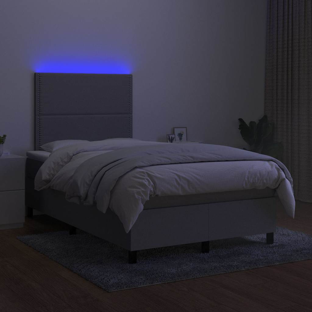 vidaXL Boxspring met matras en LED stof lichtgrijs 120x190 cm grijs, foto 2