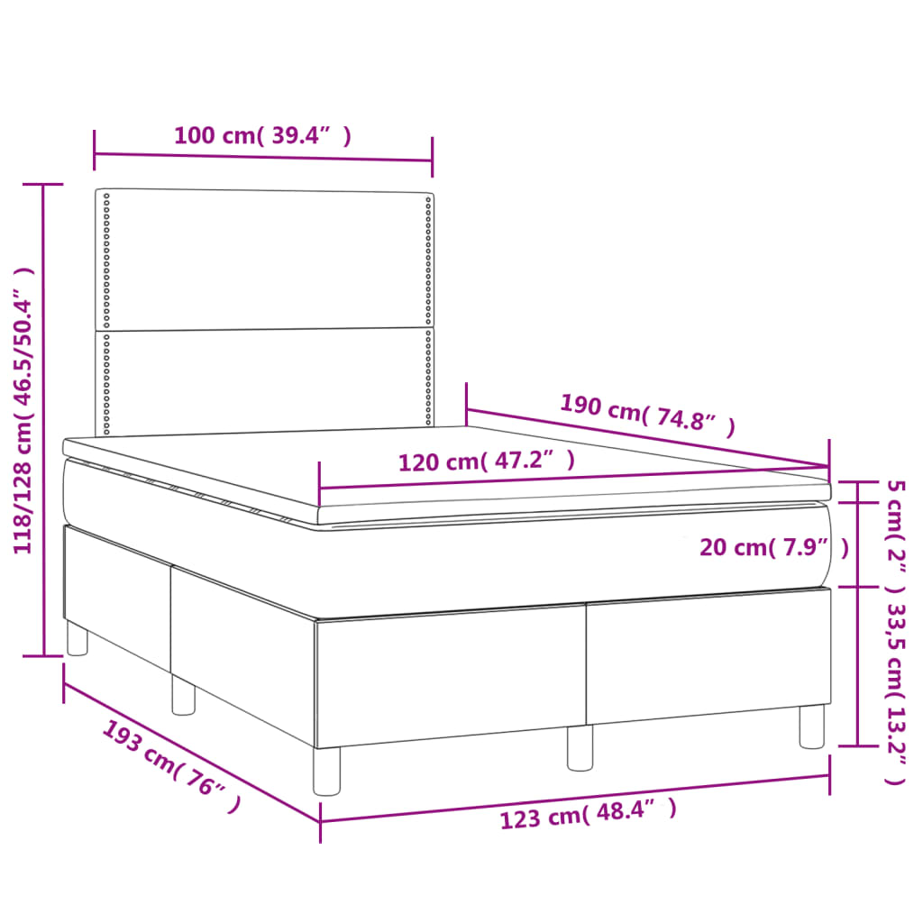 Łóżko kontynentalne z diodami LED i materacem - 193x123x118/128 cm, ciemnobrązowe