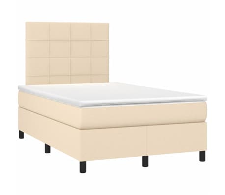 vidaXL Pat cu arcuri, saltea și LED, crem, 120x190 cm, textil