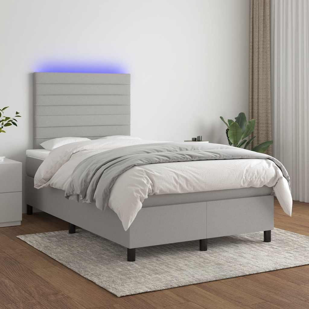 vidaXL Boxspring met matras en LED stof lichtgrijs 120x190 cm grijs, foto 4