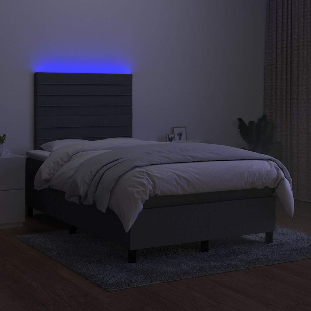 vidaXL Boxspring met matras en LED stof donkergrijs 120x190 cm grijs, foto 2