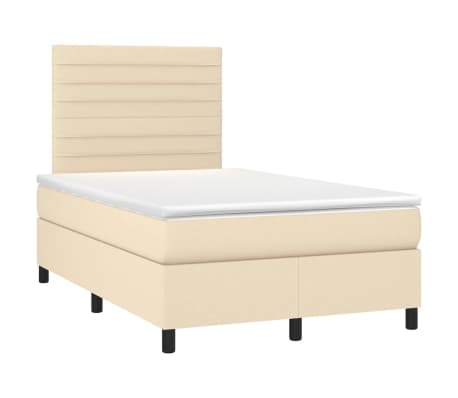 vidaXL Pat cu arcuri, saltea și LED, crem, 120x190 cm, textil