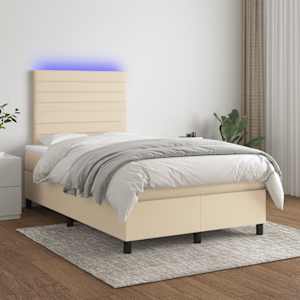 Box spring postel s matrací a LED krémová 120x190 cm textil - obrázek 5