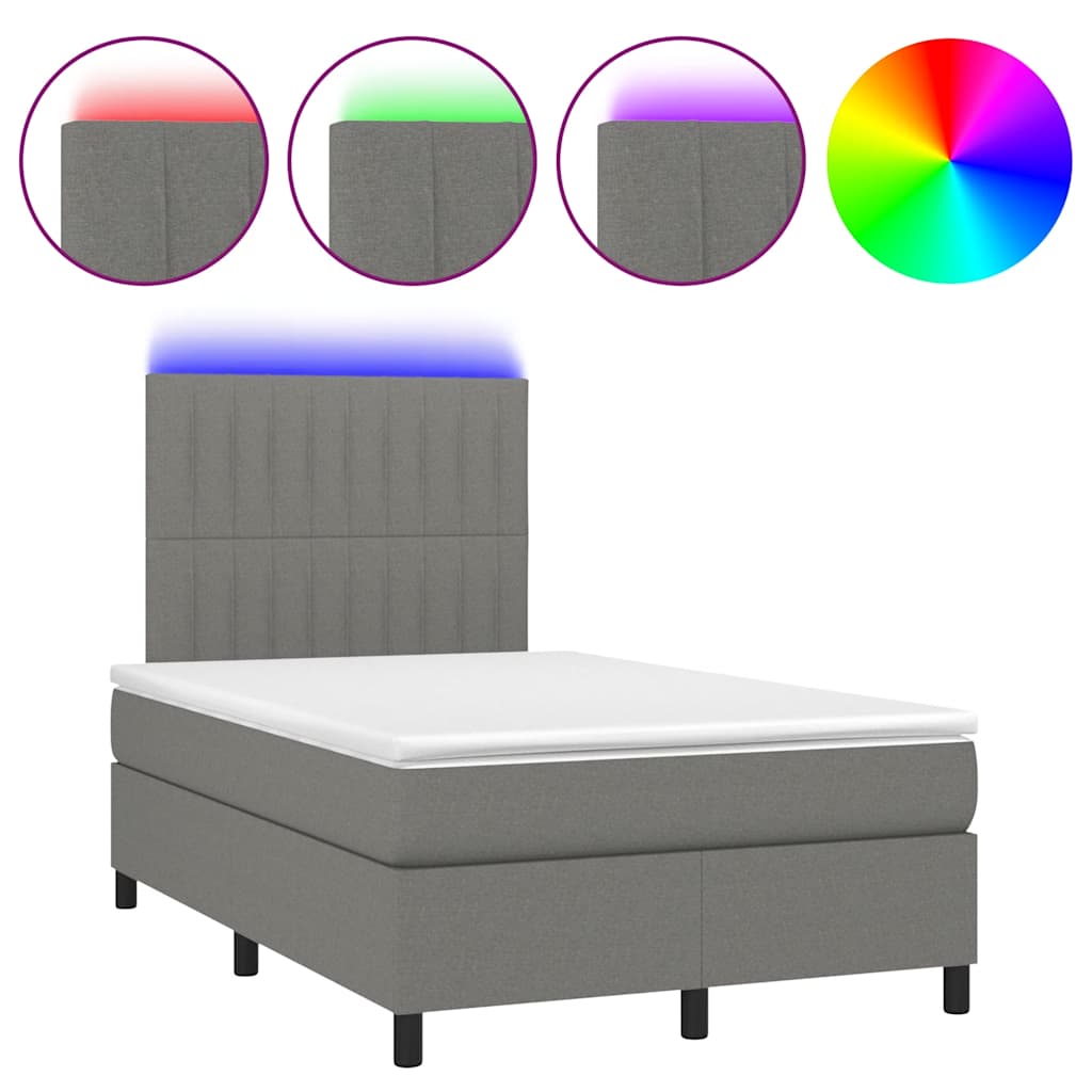 vidaXL Boxspring met matras en LED stof donkergrijs 120x190 cm grijs, foto 3