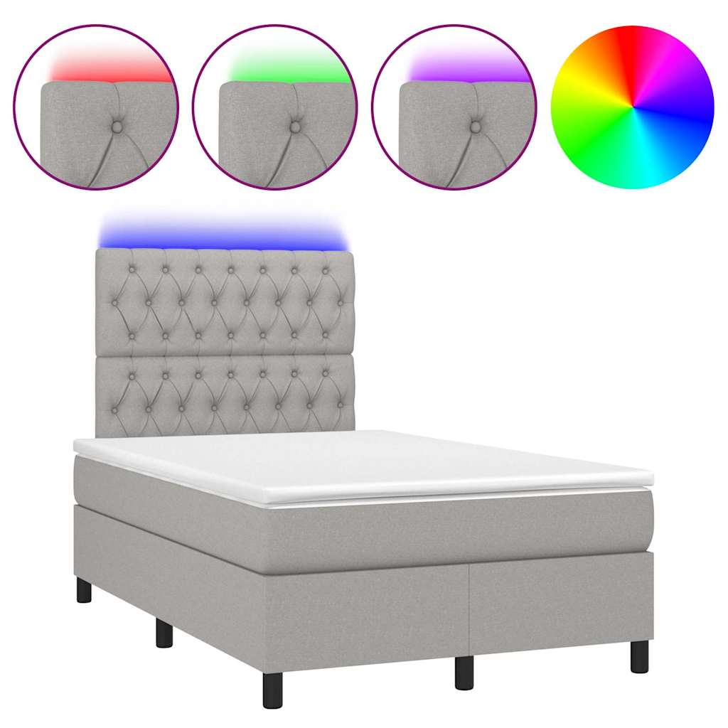vidaXL Boxspring met matras en LED stof lichtgrijs 120x190 cm grijs, foto 3