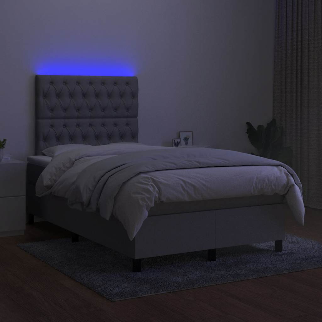 vidaXL Boxspring met matras en LED stof lichtgrijs 120x190 cm grijs, foto 2