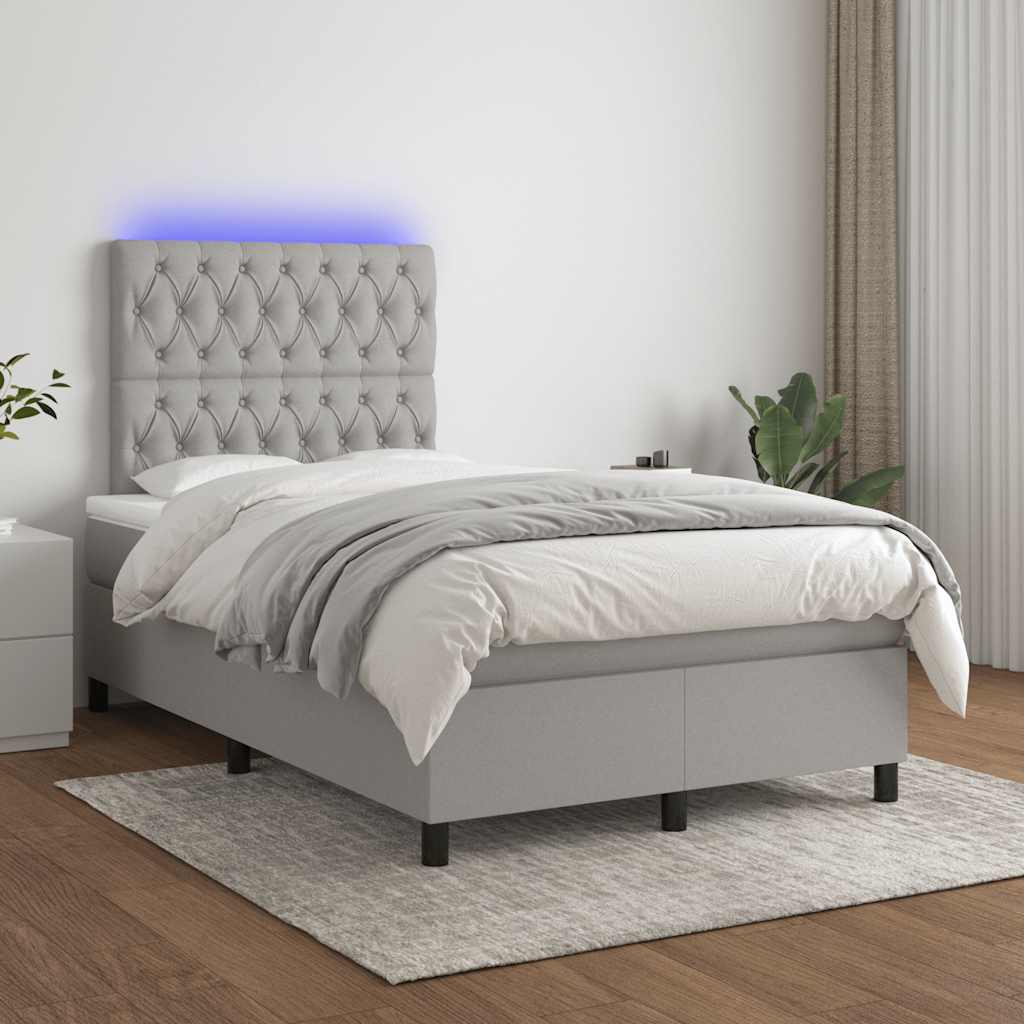 vidaXL Boxspring met matras en LED stof lichtgrijs 120x190 cm grijs, foto 4