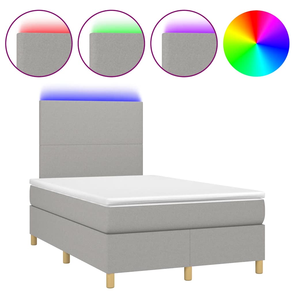 vidaXL Boxspring met matras en LED stof lichtgrijs 120x190 cm grijs, foto 3