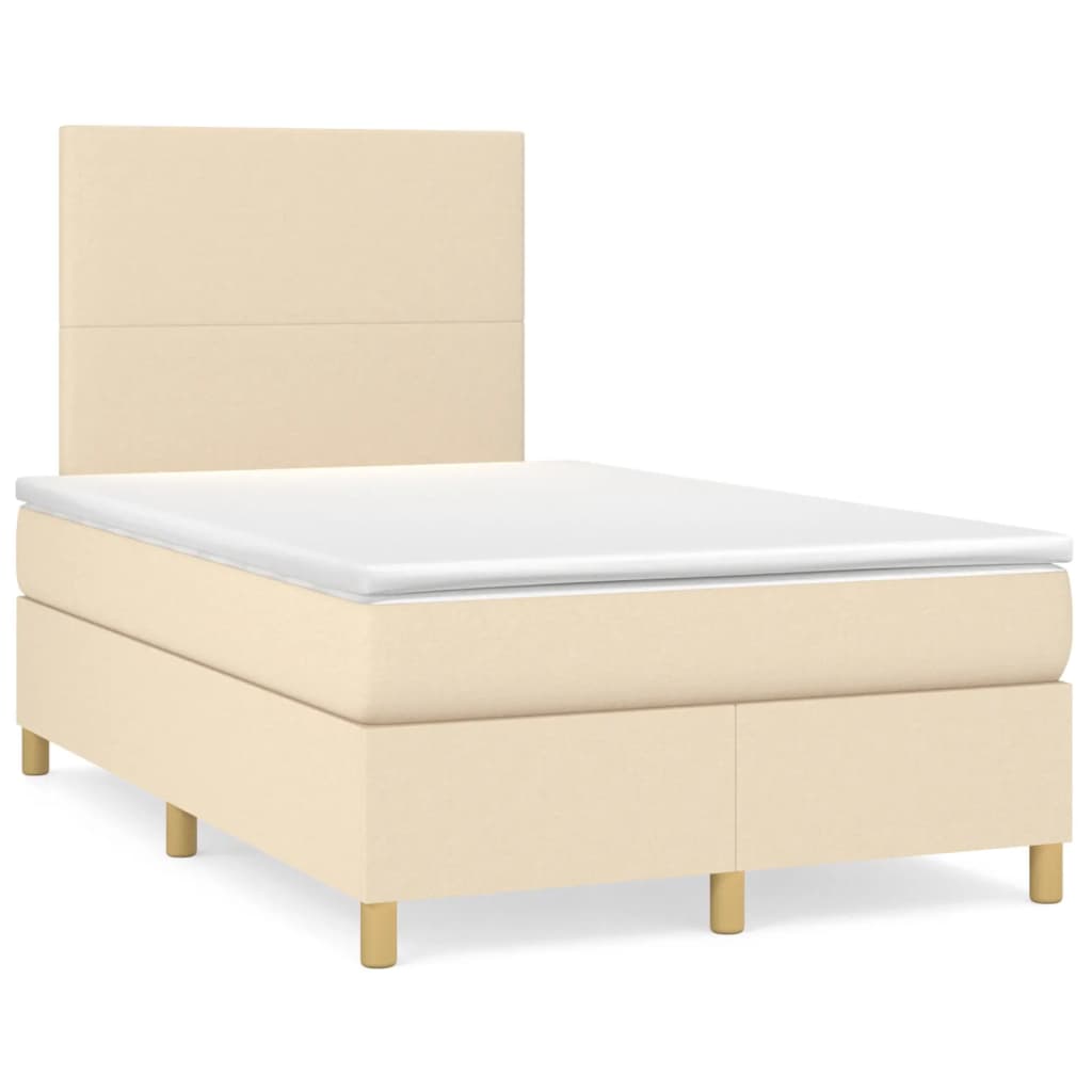 Box spring postel s matrací a LED krémová 120x190 cm textil