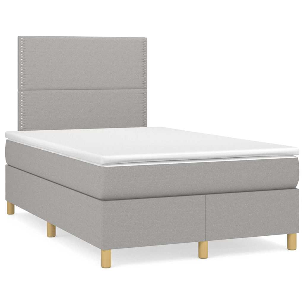 vidaXL Boxspringbett mit Matratze & LED Hellgrau 120x190 cm Stoff